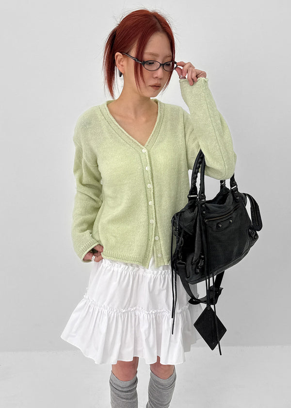 Nittomo Set - V-neck Cardigan, Layered Skirt