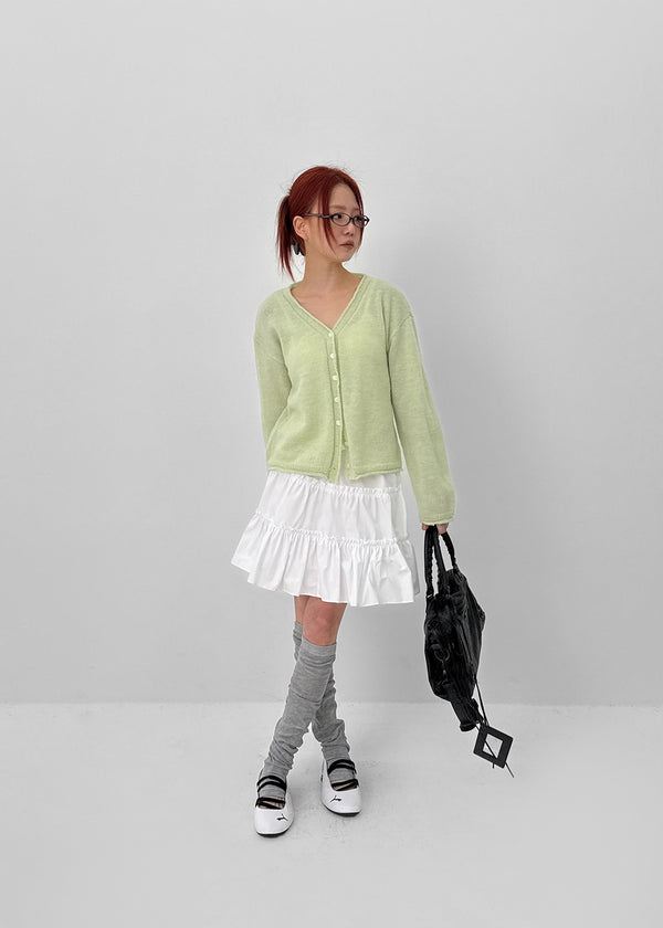 Nittomo Set - V-neck Cardigan, Layered Skirt