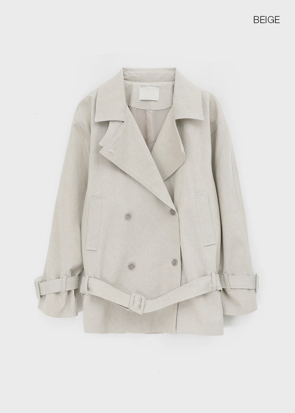 Cologne Double-button High-neck Trench Jacket