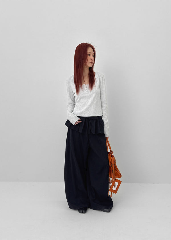 Renemu Square Neck Lace Long Sleeve T-shirt