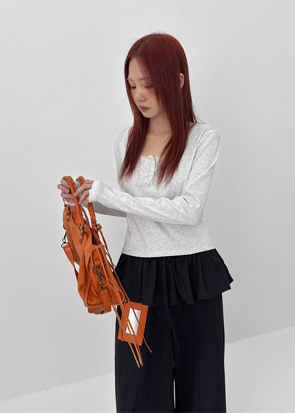 Renemu Square Neck Lace Long Sleeve T-shirt