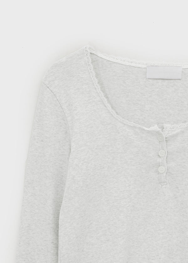 Renemu Square Neck Lace Long Sleeve T-shirt