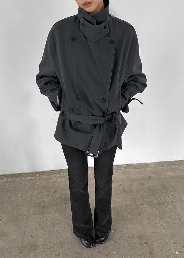 Cologne Double-button High-neck Trench Jacket