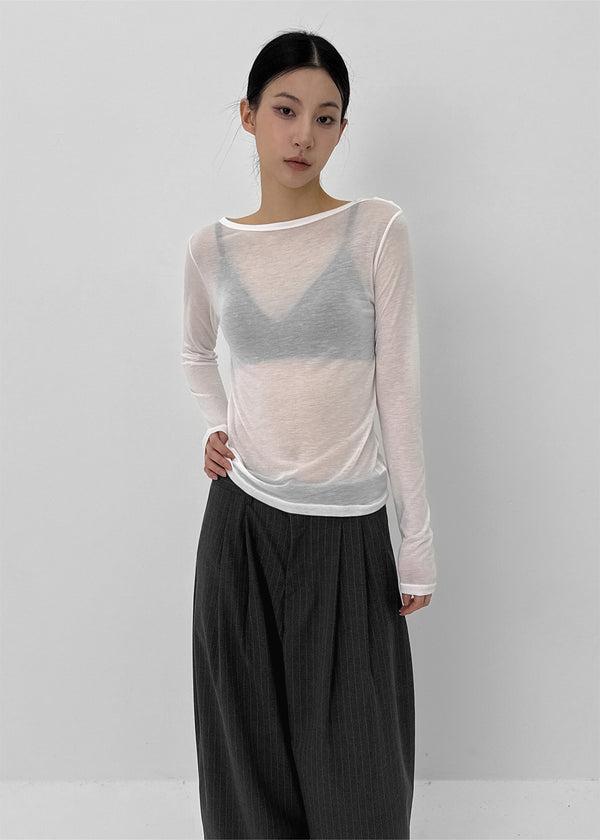 Teroti Boat Neck Shoulder Button Long Sleeve T-shirt