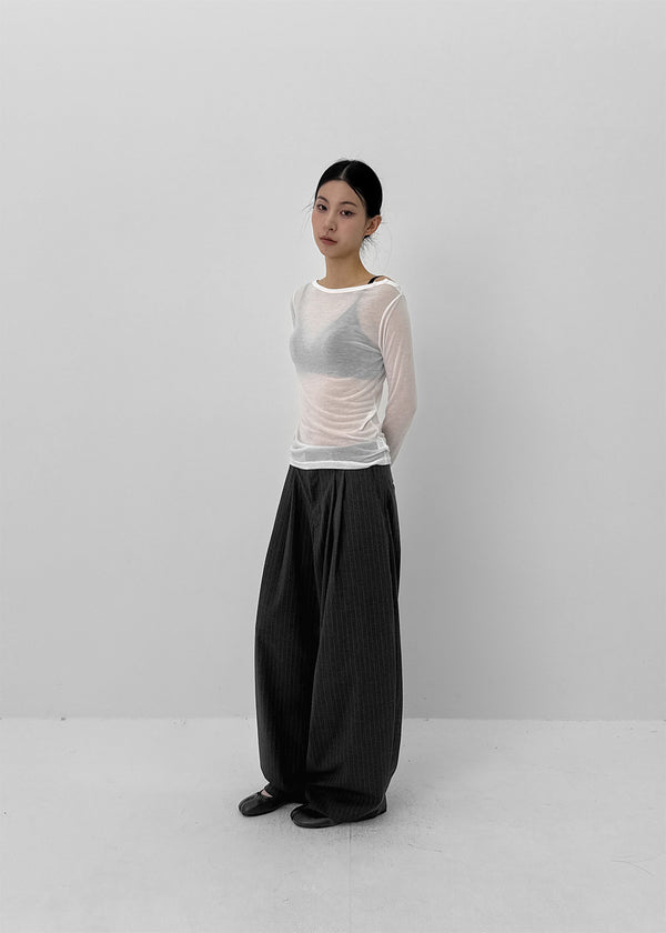 Teroti Boat Neck Shoulder Button Long Sleeve T-shirt