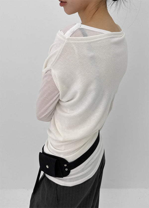 Teroti Boat Neck Shoulder Button Long Sleeve T-shirt