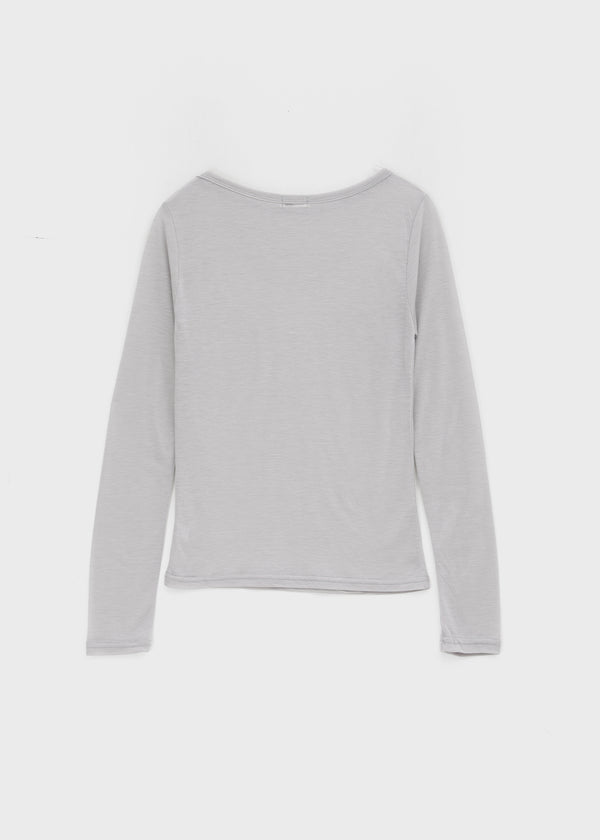 Teroti Boat Neck Shoulder Button Long Sleeve T-shirt