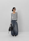 Beltiru Snap Balloon Wide Denim Pants