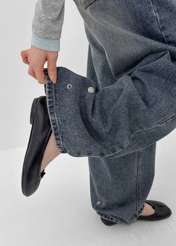 Beltiru Snap Balloon Wide Denim Pants