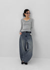 Beltiru Snap Balloon Wide Denim Pants