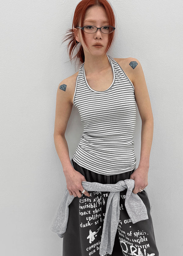 Tuan Stripe Long Halter Neck Sleeveless
