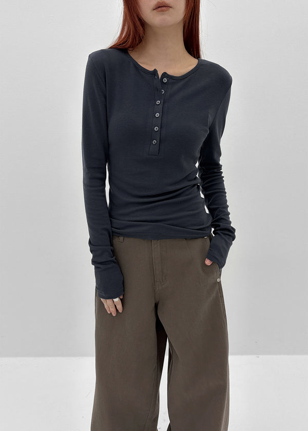 Vanilling Henley Neck Tension Long Sleeve T-shirt