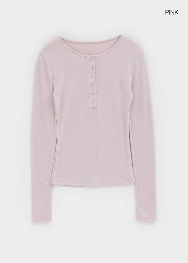 Vanilling Henley Neck Tension Long Sleeve T-shirt