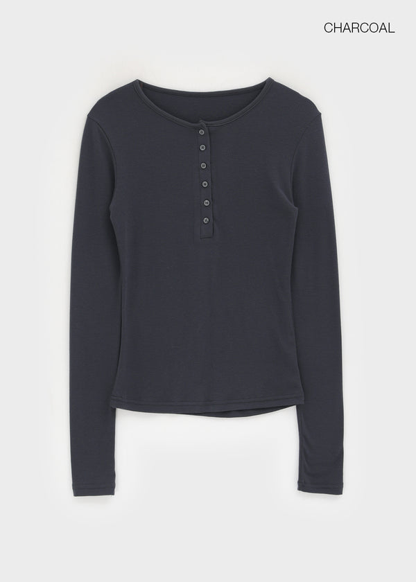 Vanilling Henley Neck Tension Long Sleeve T-shirt