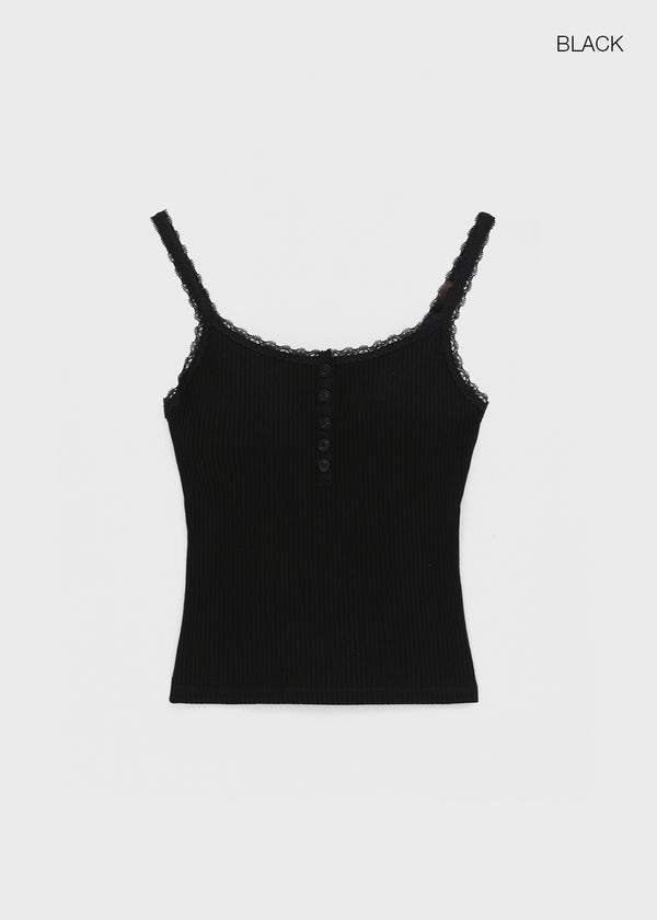 Feight Lace Button Sleeveless Top (Built-in Cap)