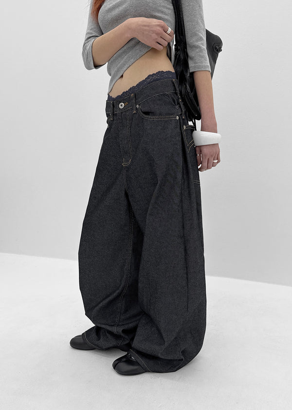 Tenshut Bijou Non-Fade Wide Balloon Denim Pants