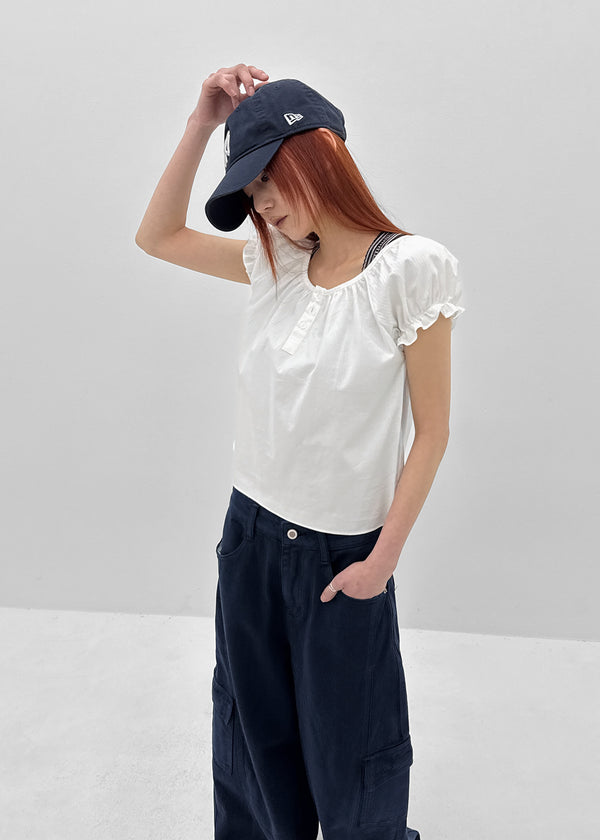 Jemjem Shirring Puff Short Sleeve Blouse