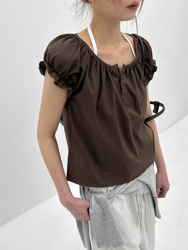 Jemjem Shirring Puff Short Sleeve Blouse