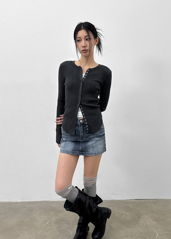 Baent Snap Button Rounding Slim Cardigan