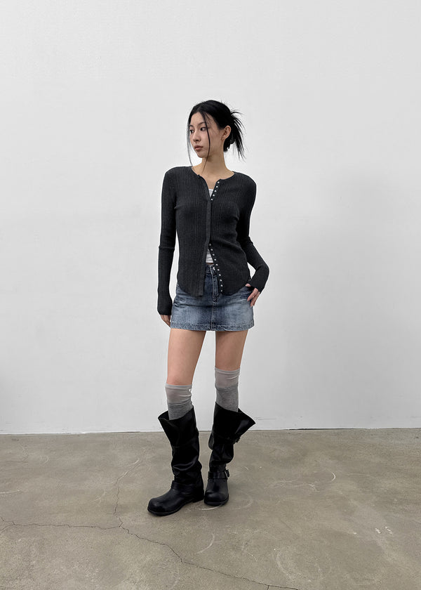 Baent Snap Button Rounding Slim Cardigan