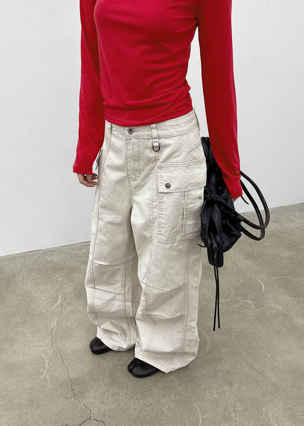 (UNISEX) Urban Washing Cut-out Wide Cargo Pants