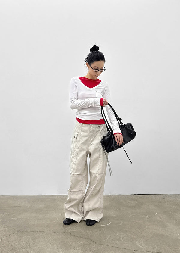 (UNISEX) Urban Washing Cut-out Wide Cargo Pants