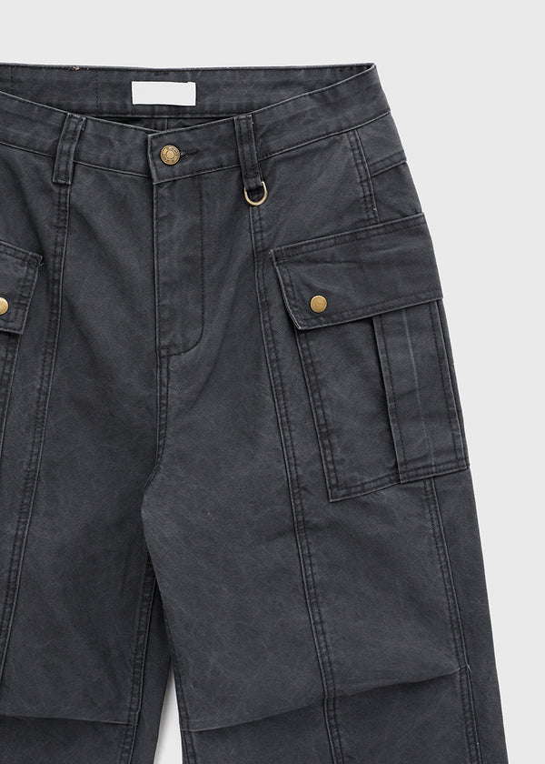 (UNISEX) Urban Washing Cut-out Wide Cargo Pants