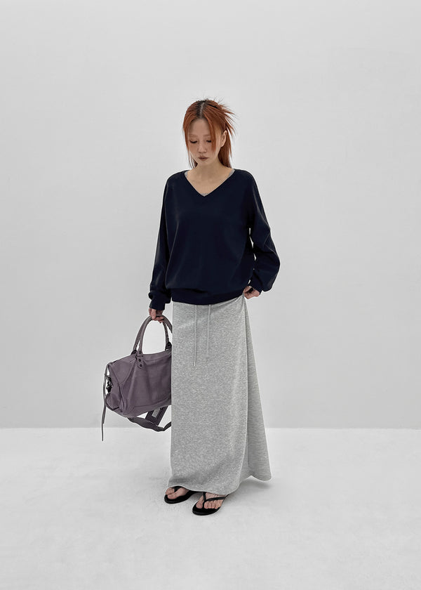 Kabdo Color-block Layered Banding Long Skirt