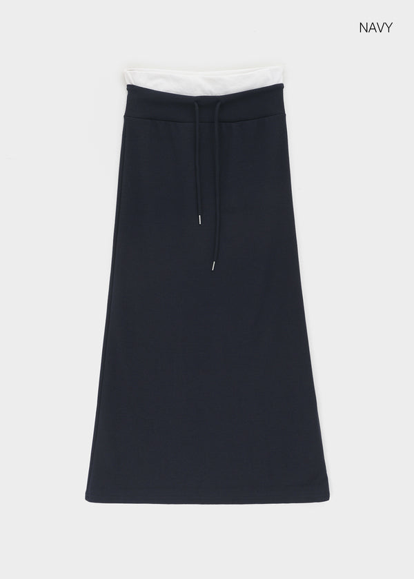 Kabdo Color-block Layered Banding Long Skirt