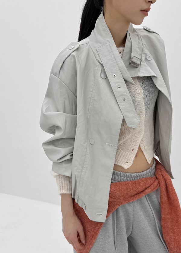 Harken High-neck Double-button Leather Jacket