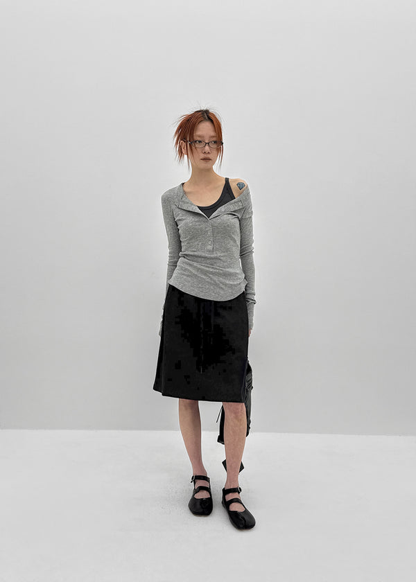 Nuden Snap Button Rounding Long Sleeve T-shirt