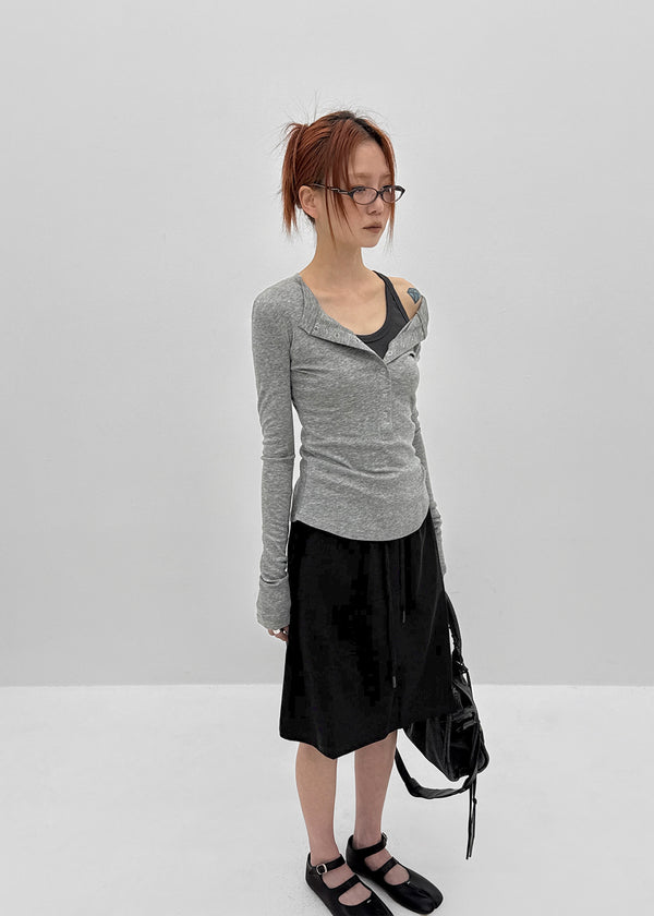 Nuden Snap Button Rounding Long Sleeve T-shirt