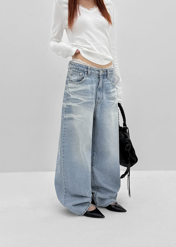 Cluvan Washed Wide Denim Pants