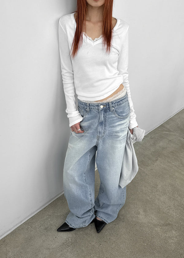 Cluvan Washed Wide Denim Pants