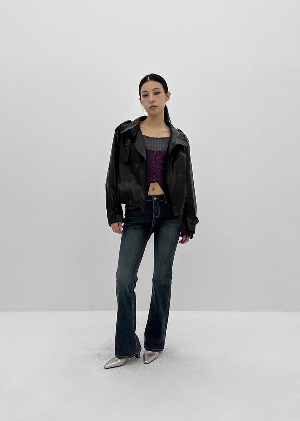 Harken High-neck Double-button Leather Jacket