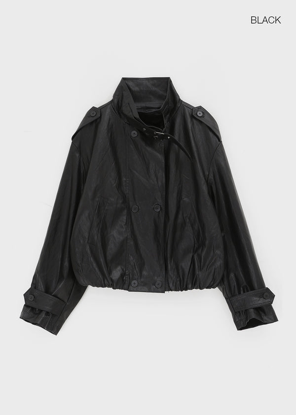 Harken High-neck Double-button Leather Jacket