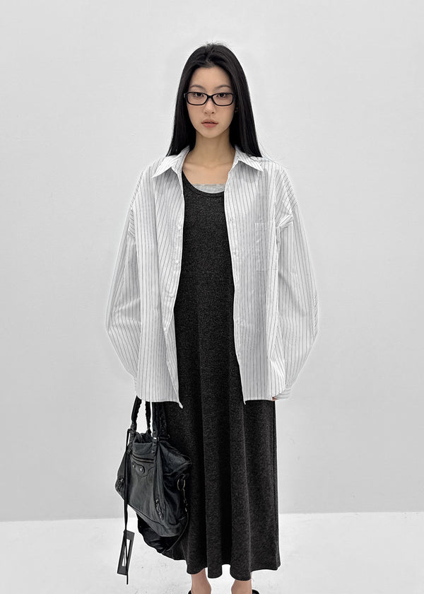 (UNISEX) Blton Loose Fit Striped Shirt