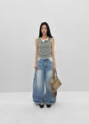 (UNISEX) Sentip Washed Wide Balloon Denim Pants