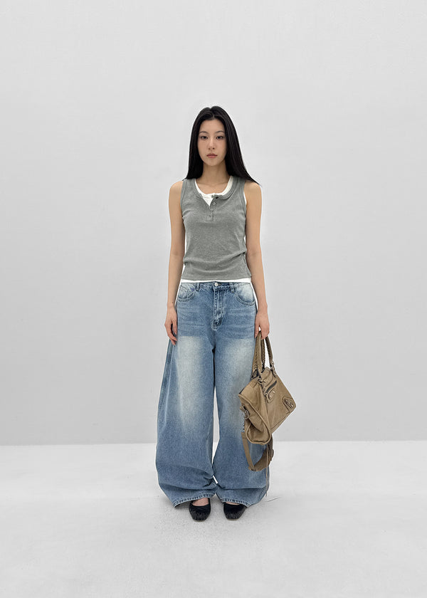 (UNISEX) Sentip Washed Wide Balloon Denim Pants