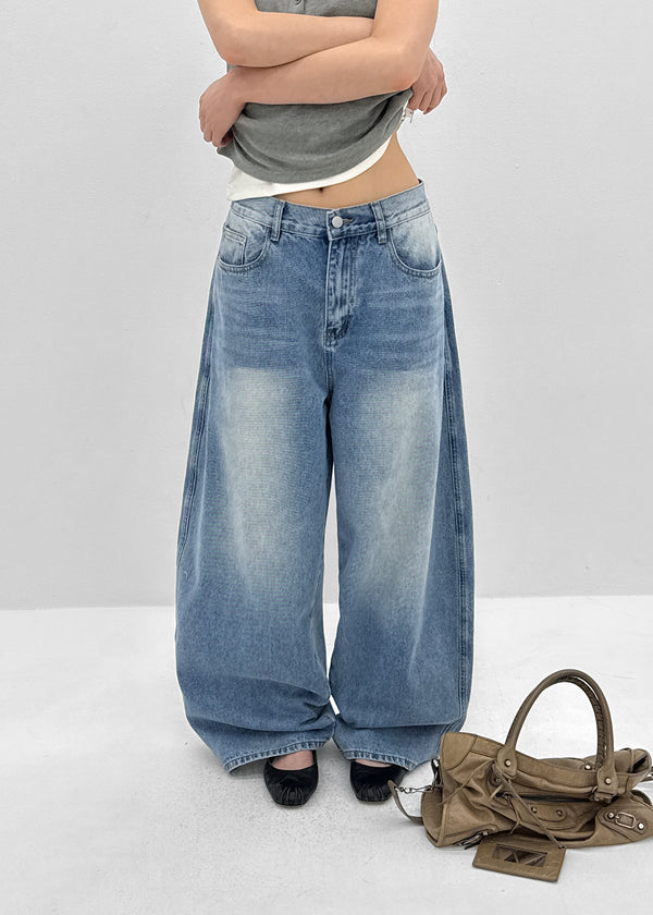 (UNISEX) Sentip Washed Wide Balloon Denim Pants