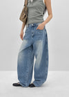 (UNISEX) Sentip Washed Wide Balloon Denim Pants