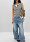 (UNISEX) Sentip Washed Wide Balloon Denim Pants