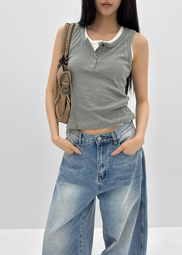 Dent Button U-neck Sleeveless