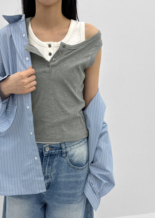 Dent Button U-neck Sleeveless