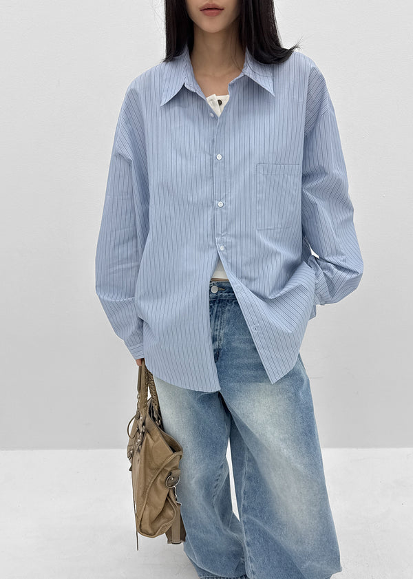 (UNISEX) Blton Loose Fit Striped Shirt