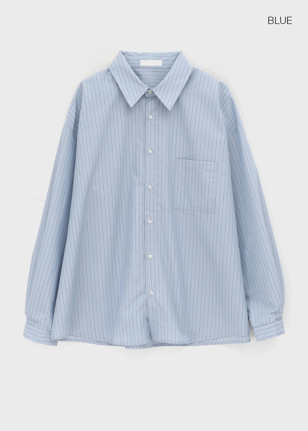 (UNISEX) Blton Loose Fit Striped Shirt