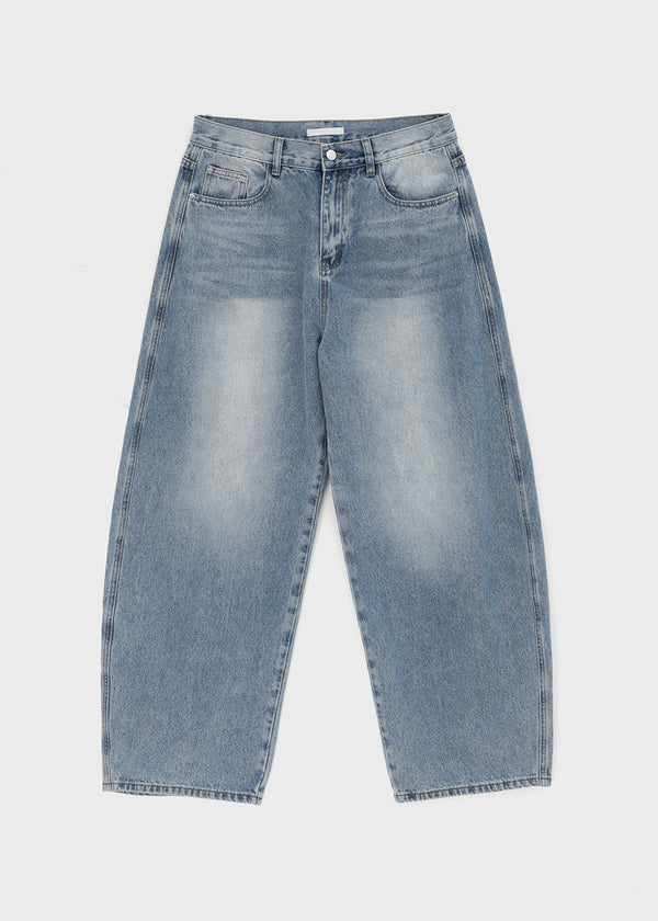 (UNISEX) Sentip Washed Wide Balloon Denim Pants