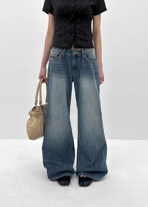 Pohner Low-waist Washed Denim Pants