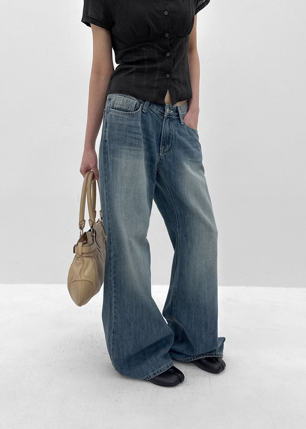 Pohner Low-waist Washed Denim Pants