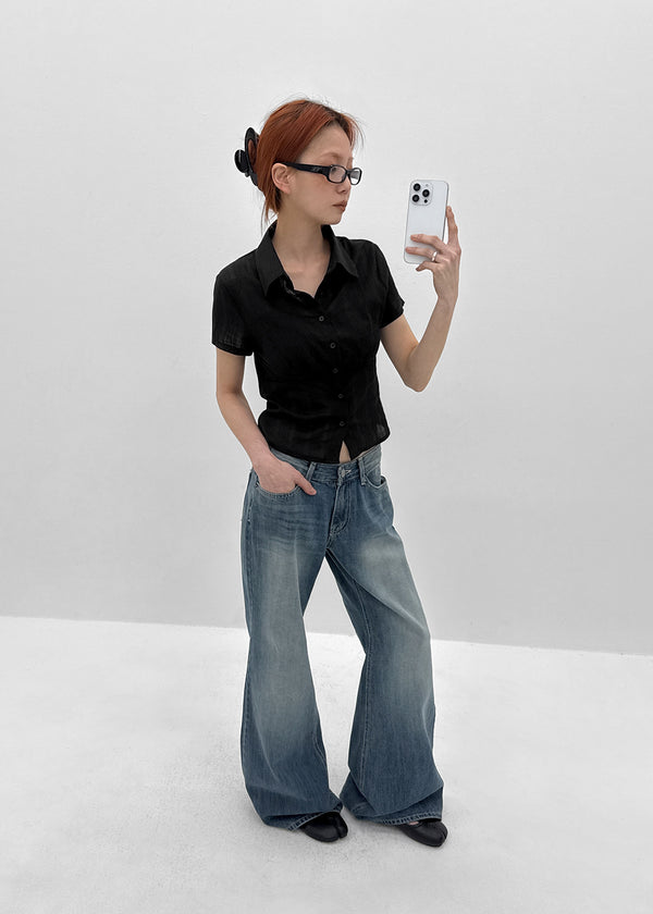 Pohner Low-waist Washed Denim Pants